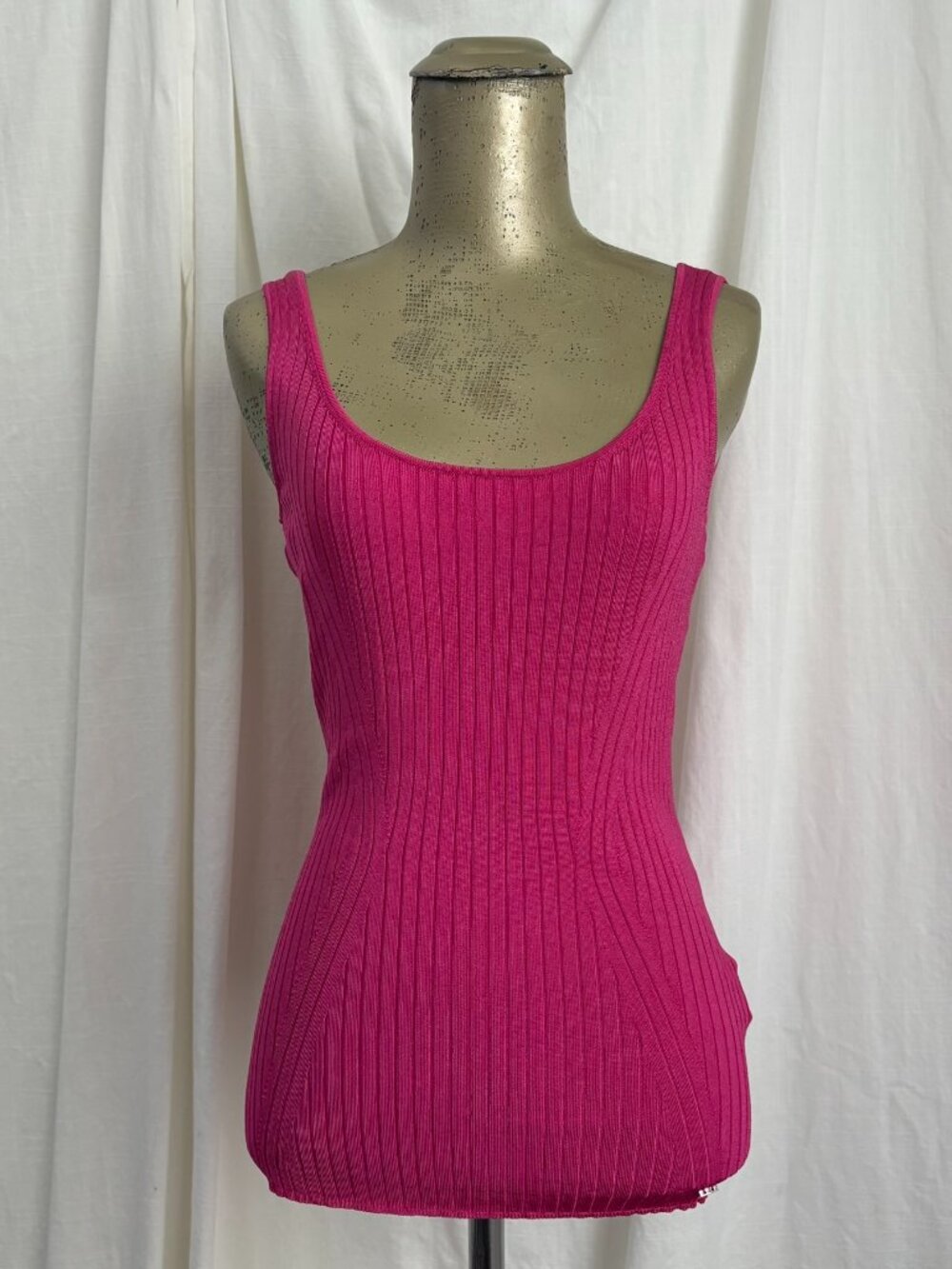 Ted Baker Noralou Hot Pink RIbbed Knit Tank Top Size 2 Barbiecore Y2K Preppy